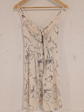 ASOS Cream Midi Dress with Black Floral Line Print